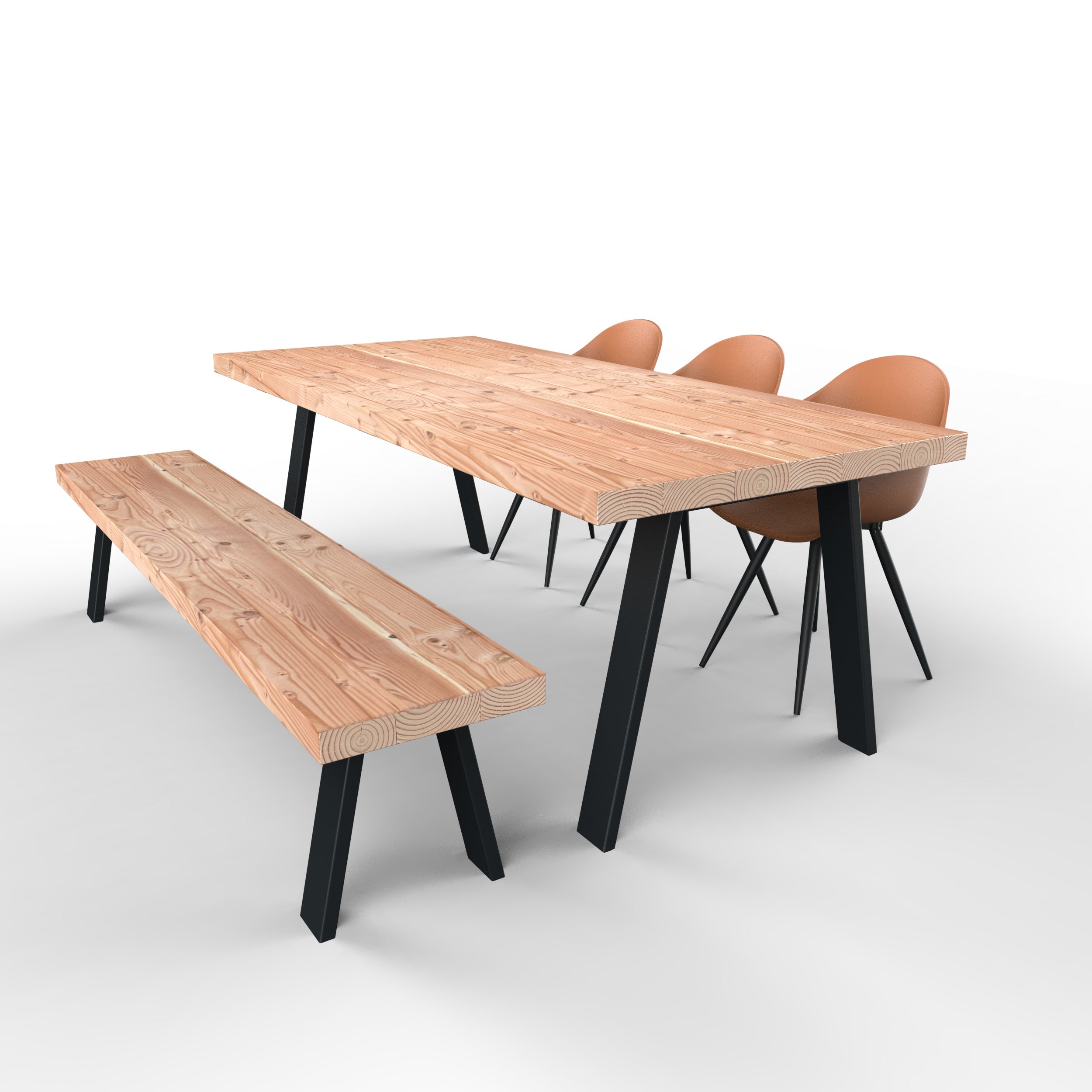 Douglas tuinset met stalen trapezium poten zwart - 3 tuinstoelen luca - stel zelf samen