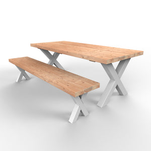 Douglas tuinset tafel en bank - x-poten wit