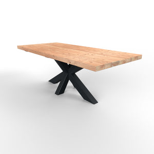 Rechthoekige douglas tuintafel met zwarte stalen matrixpoot van 10x10cm