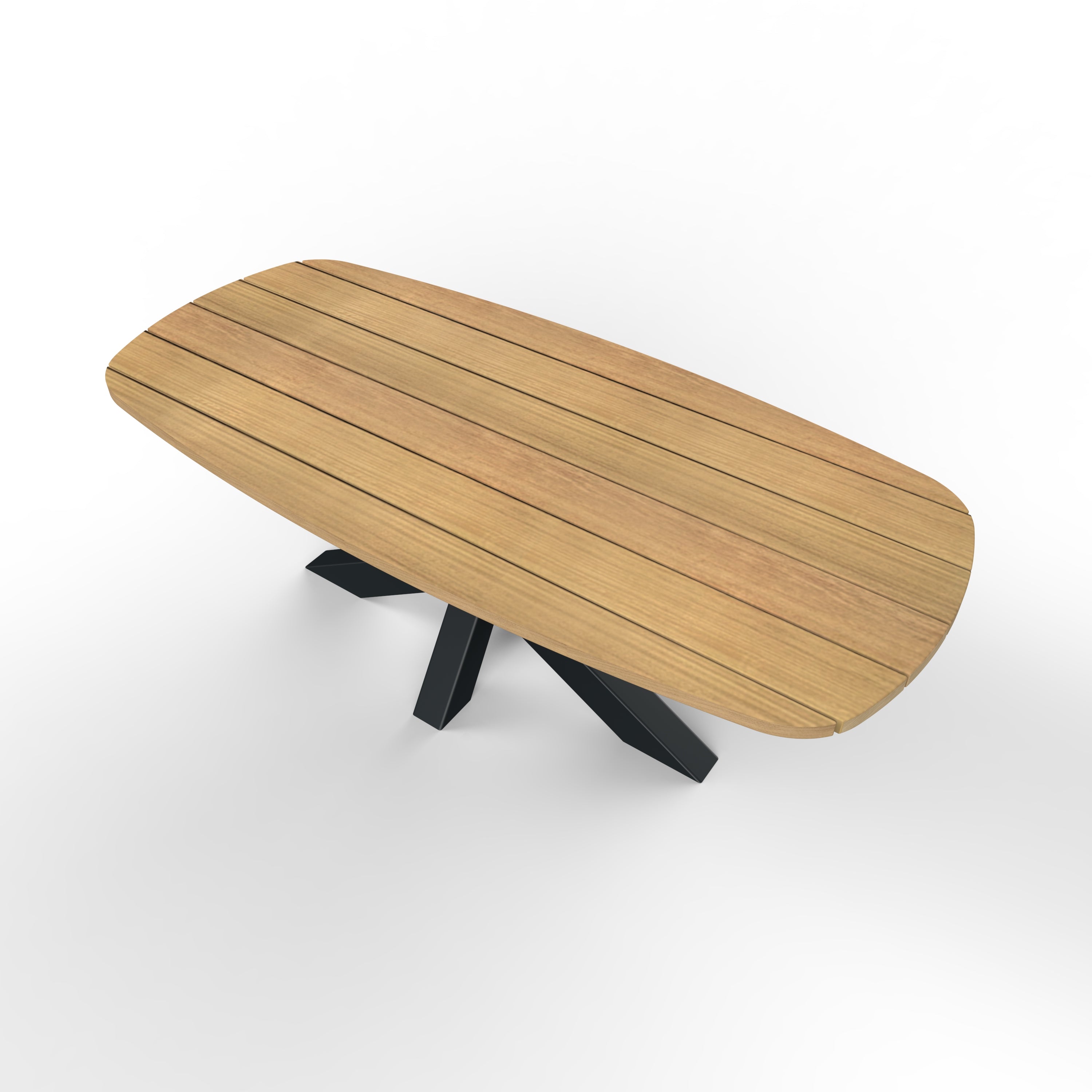 Tuintafel iroko hardhouten deens ovaal matrixpoot bovenaanzicht