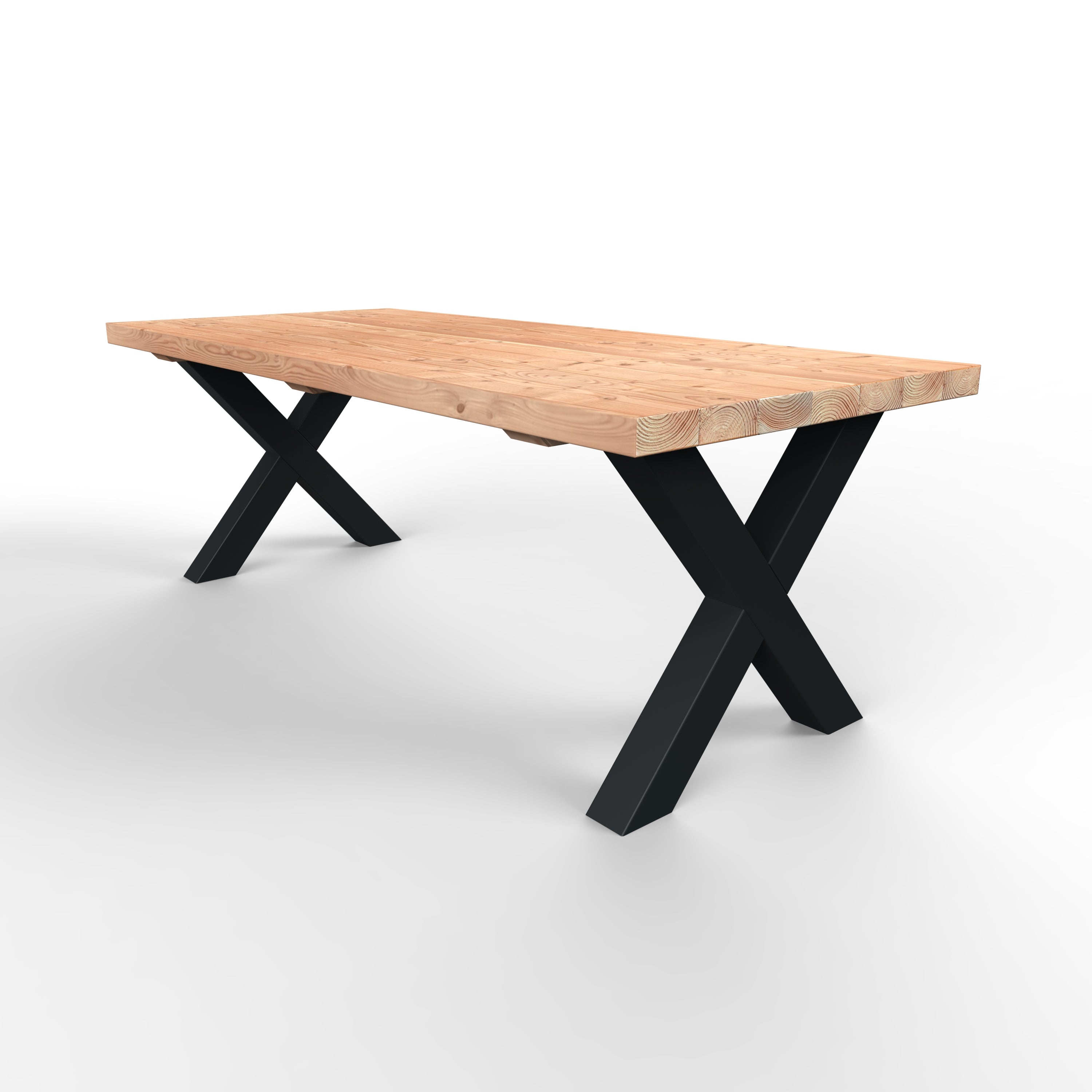 Rechthoekige douglas tuintafel met zwarte stalen X-poten