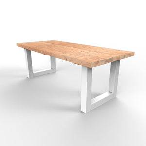 Rechthoekige douglas tuintafel met witte stalen U-poten
