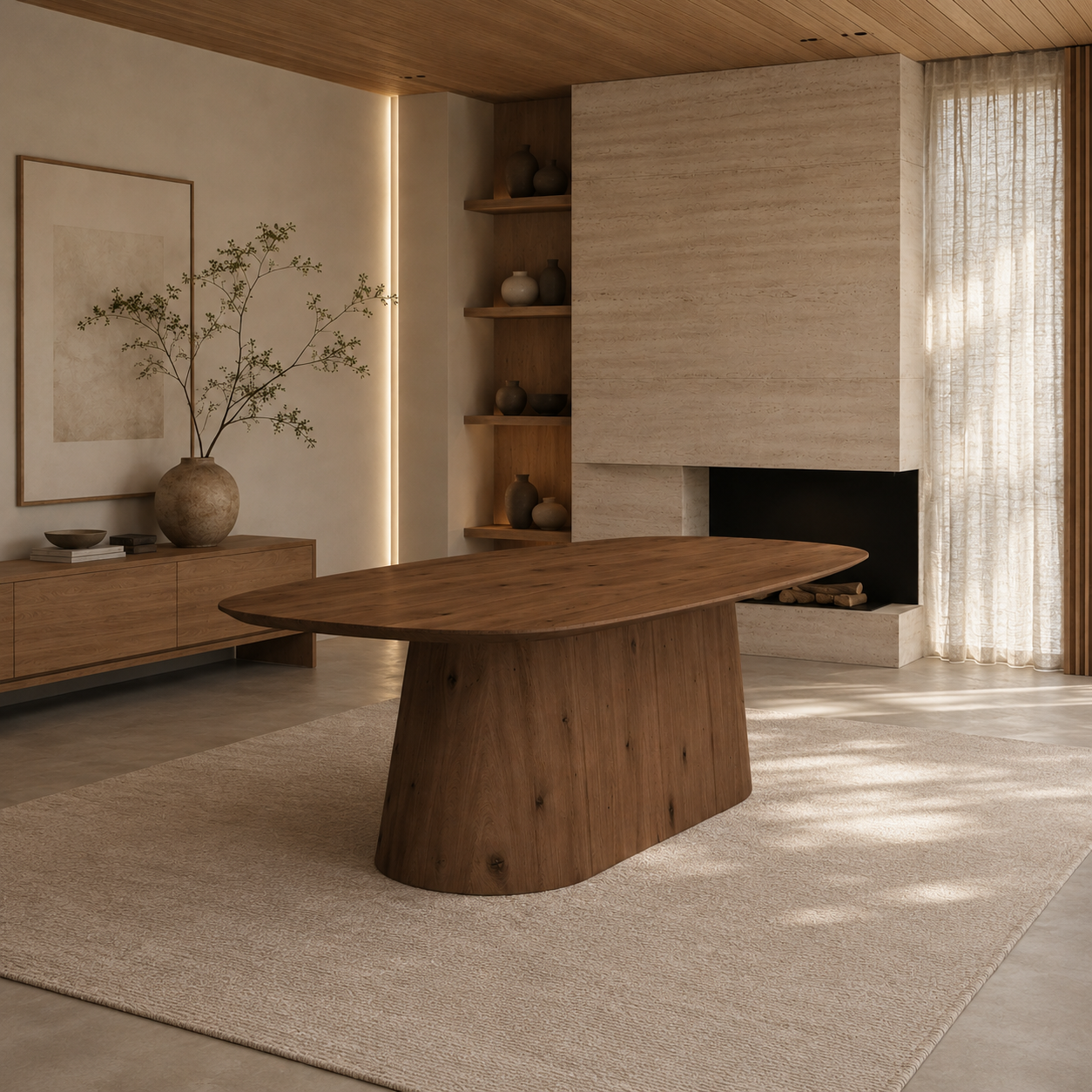 Deens ovale eiken eettafel Niva - mokka - onderstel eiken mokka