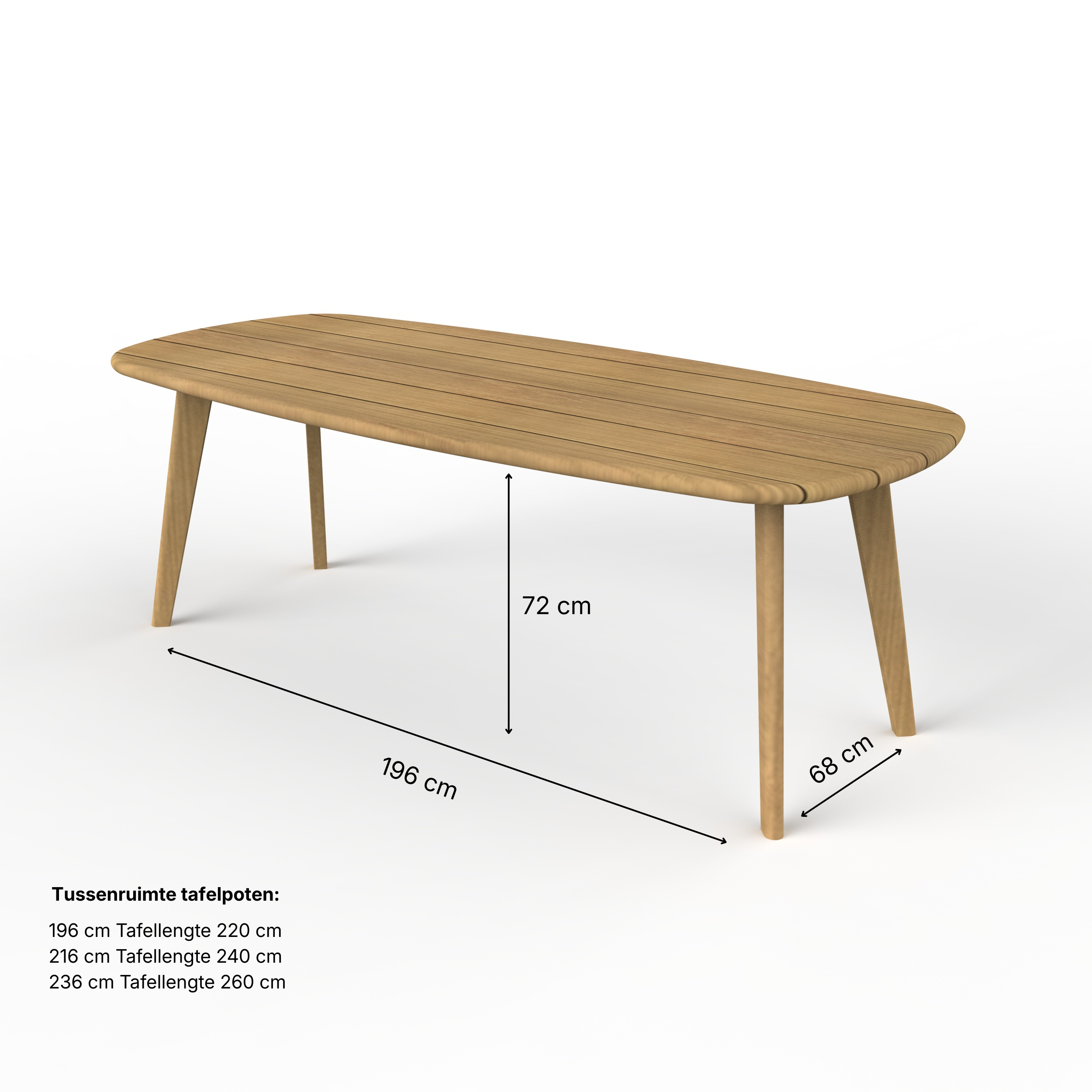 Deens ovale iroko tuinset Finn - 6 tuinstoelen Liv champagne