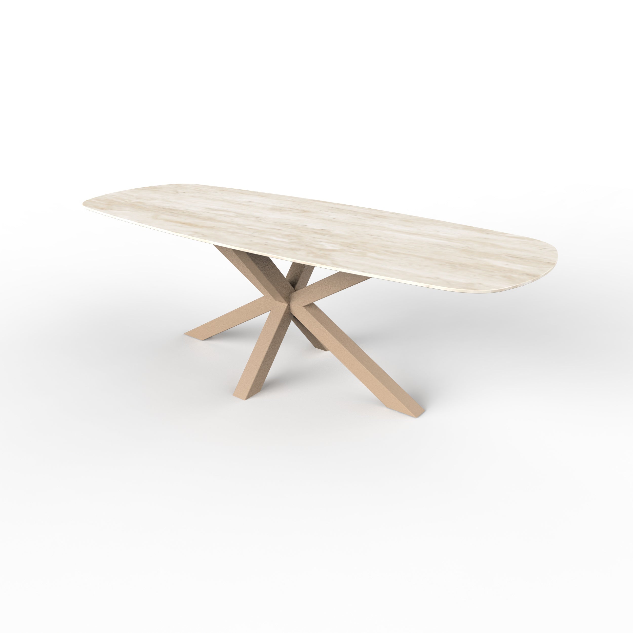 Deens ovale keramische tuintafel - travertino - matrix 8x8cm beige
