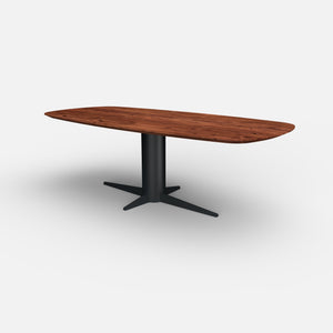 Deens ovale notenhouten eettafel Dex, massief notenhouten tafelblad, walnoten hout, Dex onderstel metaal, tafel op maat