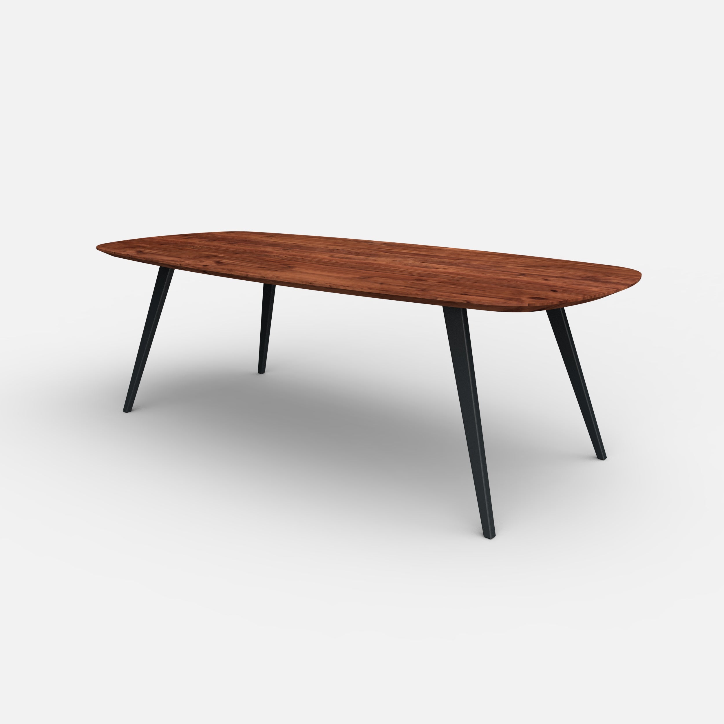 Deens ovale notenhouten eettafel taps zonder ligger, massief notenhout, eettafel, massief walnotenhout, minimalistisch design