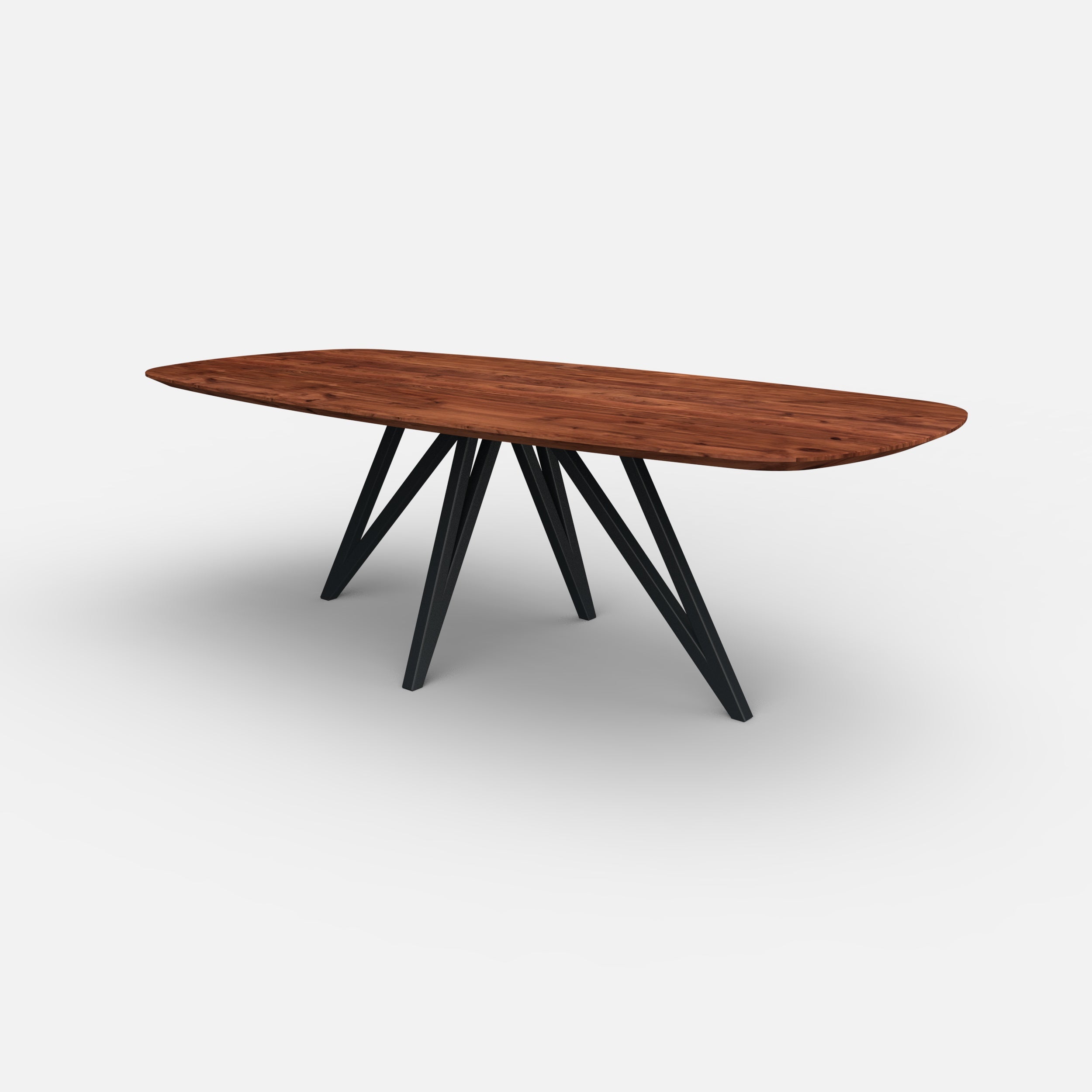 Deens ovale notenhouten eettafel vlinder, massief walnotenhout, massief notenhout, metaal onderstel