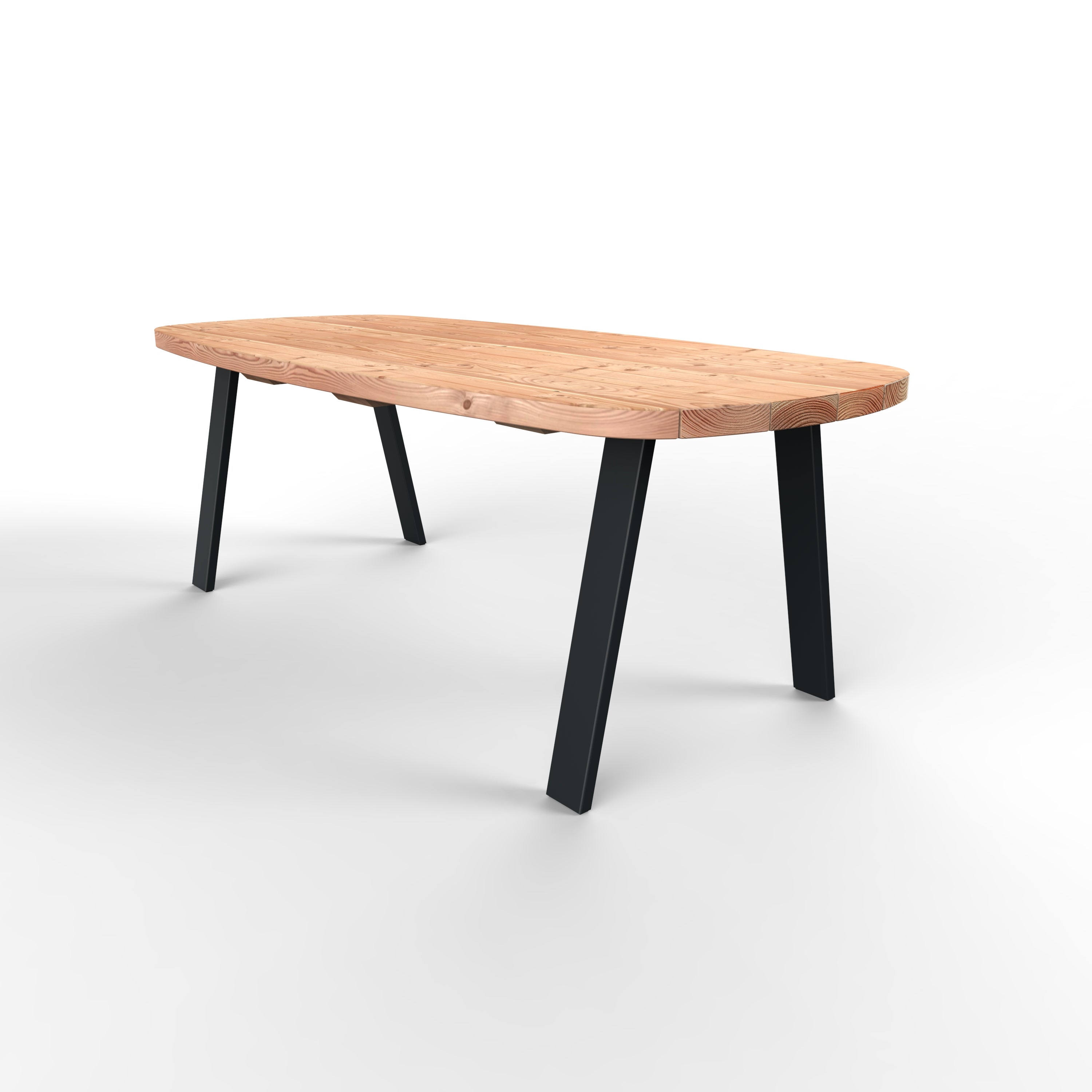 Deens ovale douglas tuintafel zwarte stalen trapezium poten