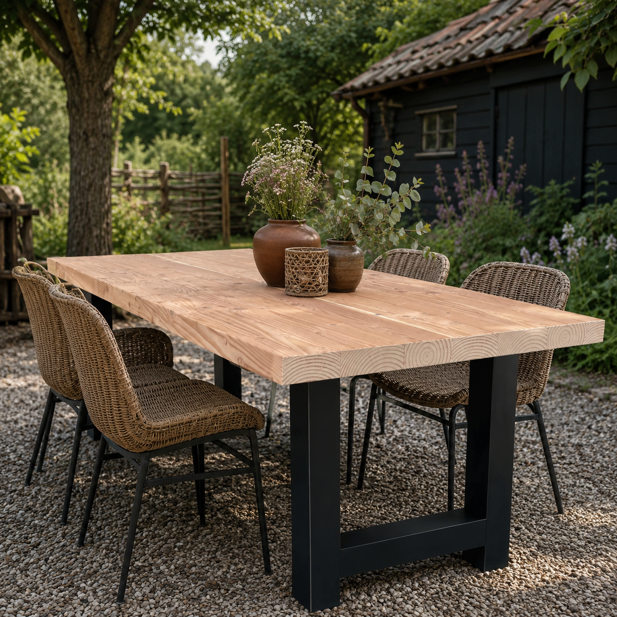 Douglas tuintafel met stalen H-poten