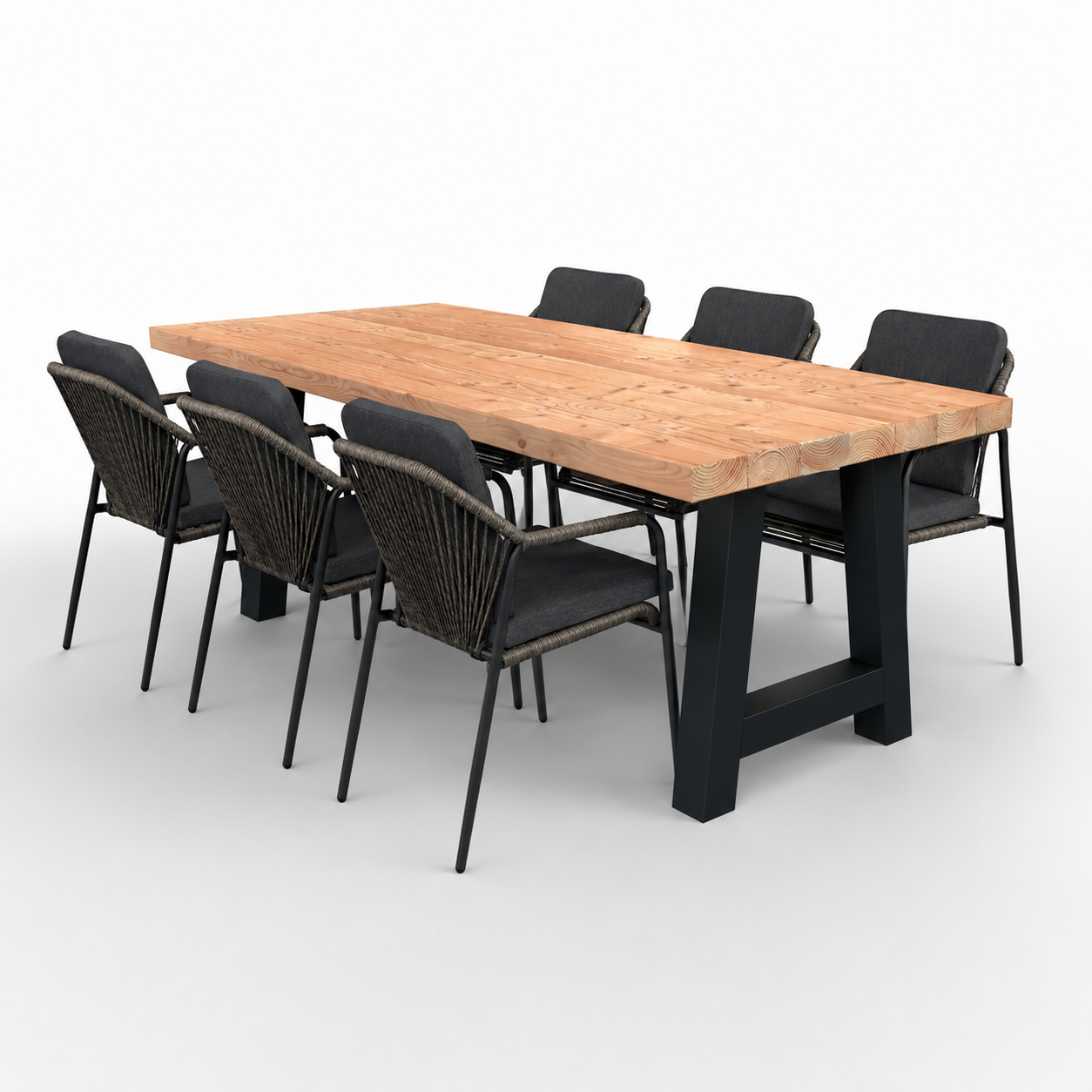 Douglas tuinset met stalen A-poten zwart - 6x tuinstoel cortez