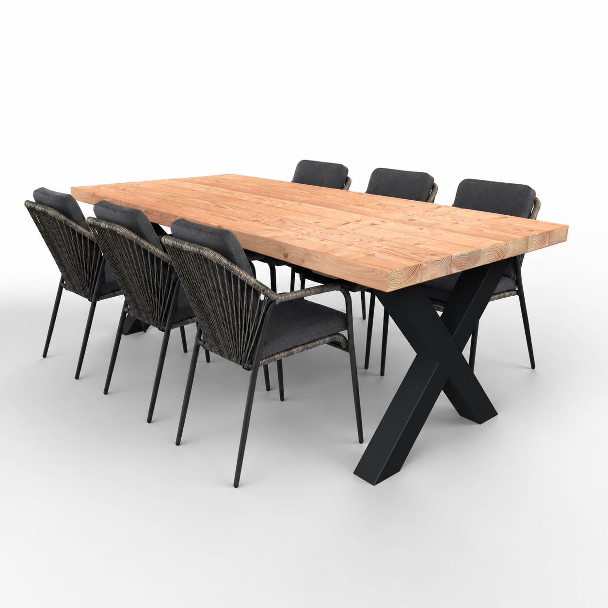 Douglas tuinset met stalen X-poten zwart - 6x tuinstoel cortez