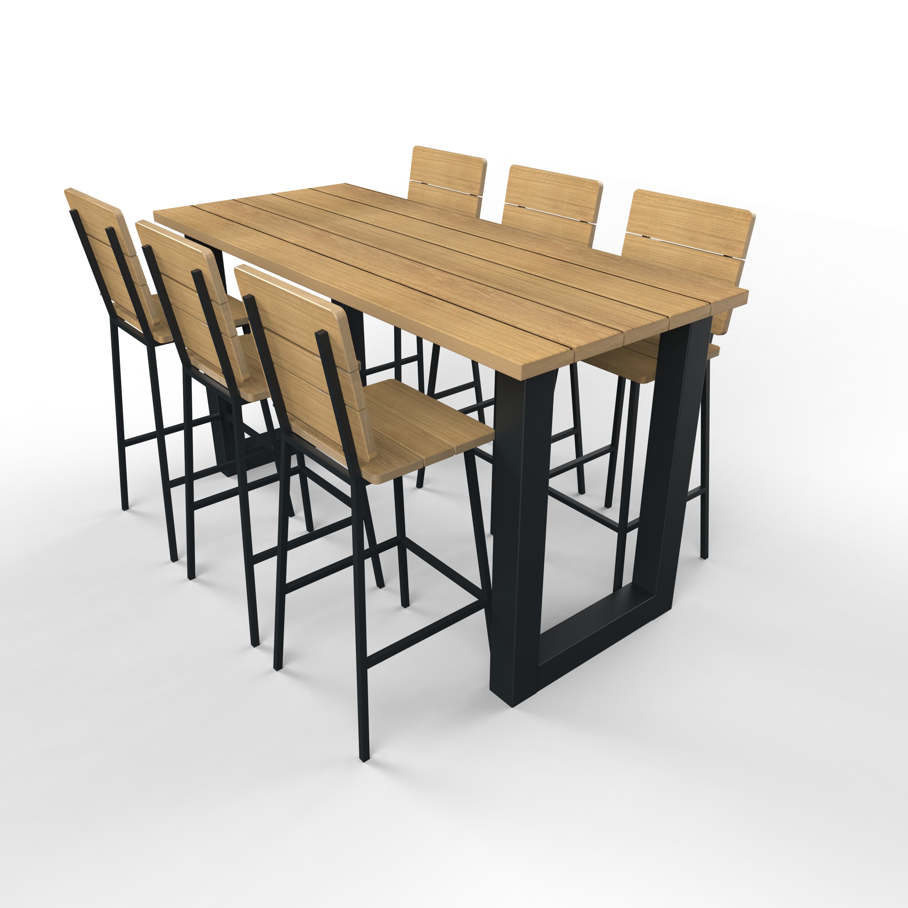 Iroko hardhouten bartafel met stalen U-poten zwart - 6x barstoel bil