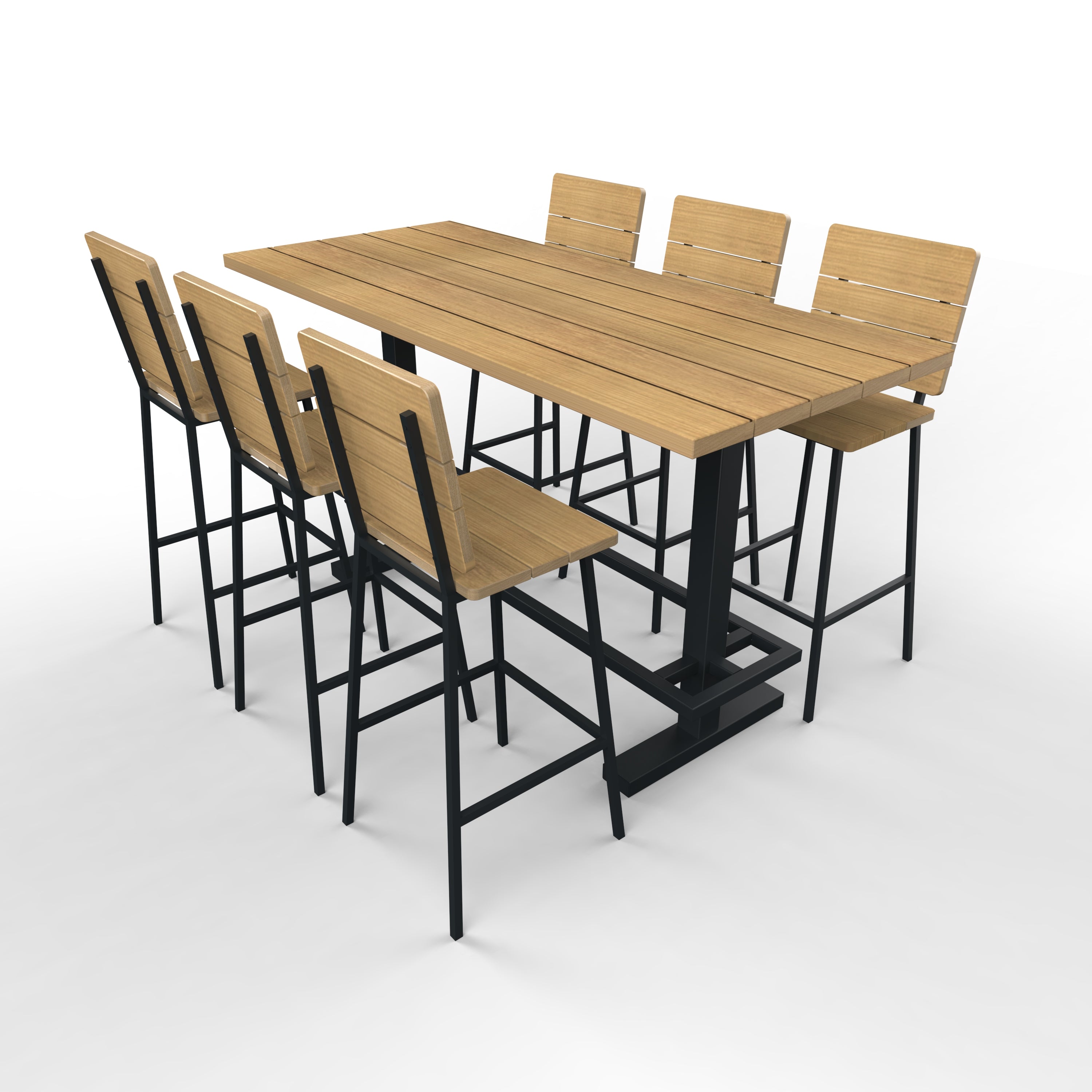 Iroko hardhouten bartafel mike - 6x barstoel bil
