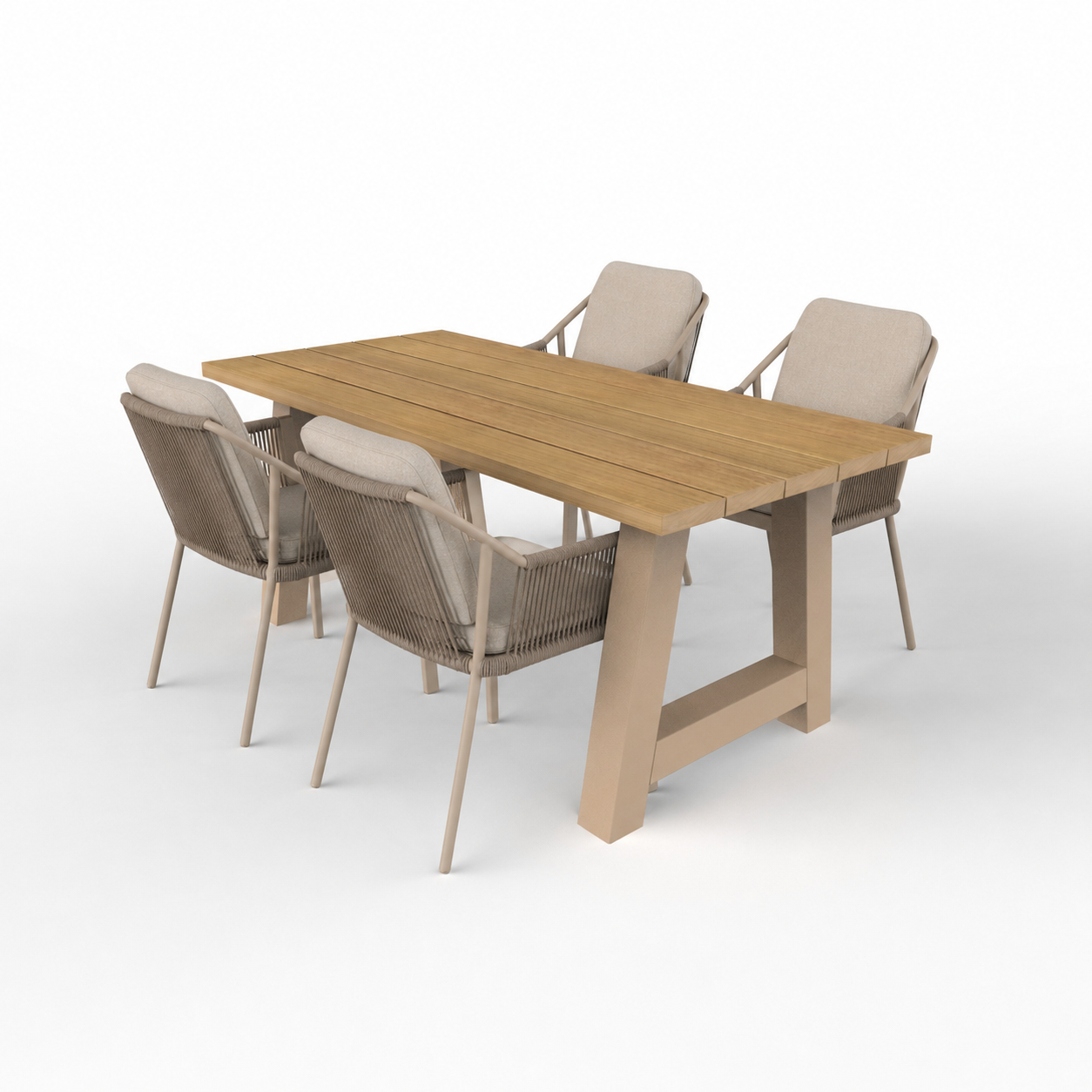 Iroko hardhouten tuinset met stalen A-poten beige - 4x tuinstoel Liv champagne