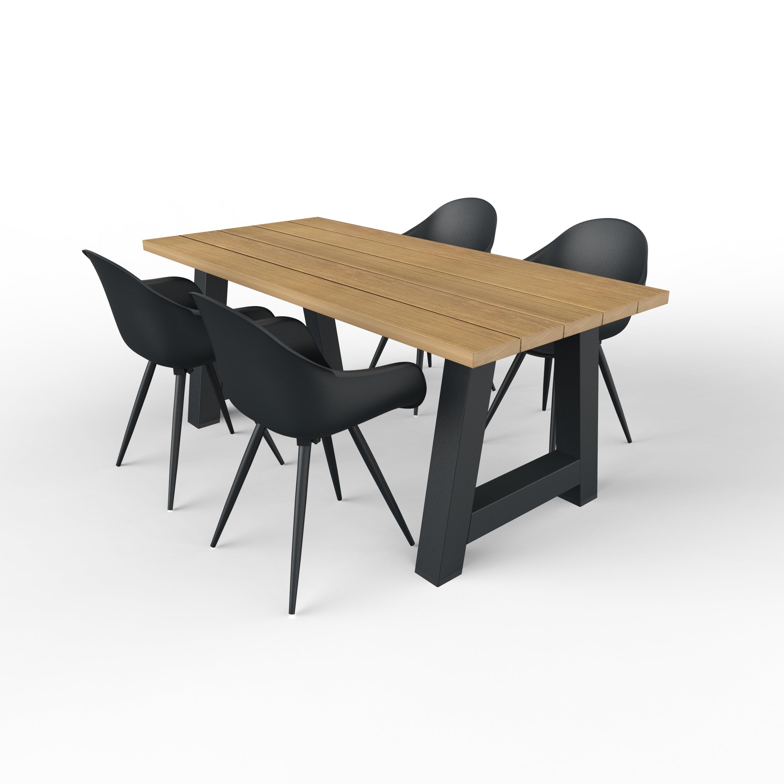 Iroko hardhouten tuinset met stalen A-poten zwart - 4x tuinstoel luca zwart