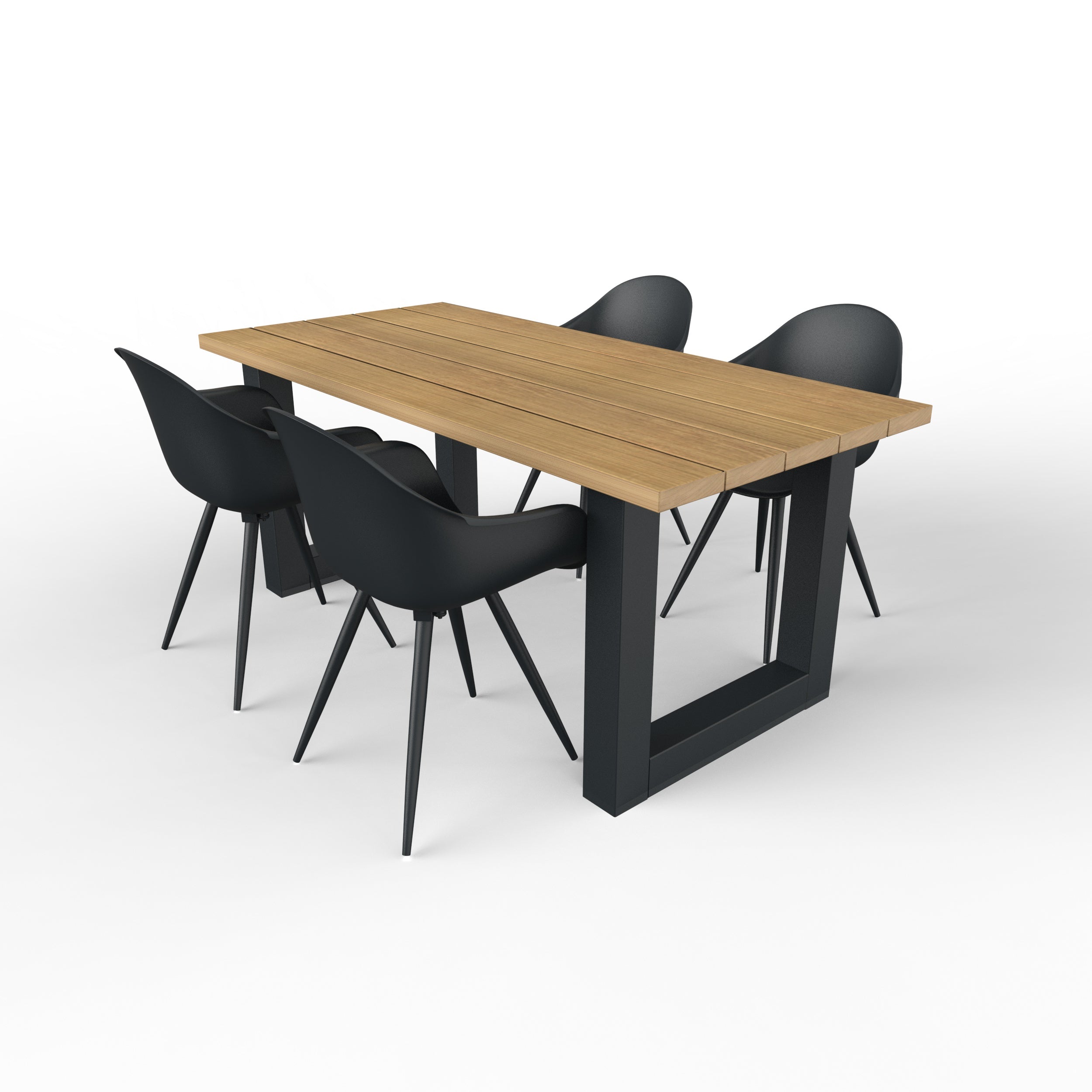Iroko hardhouten tuinset met stalen U-poten zwart - 4x tuinstoel luca zwart