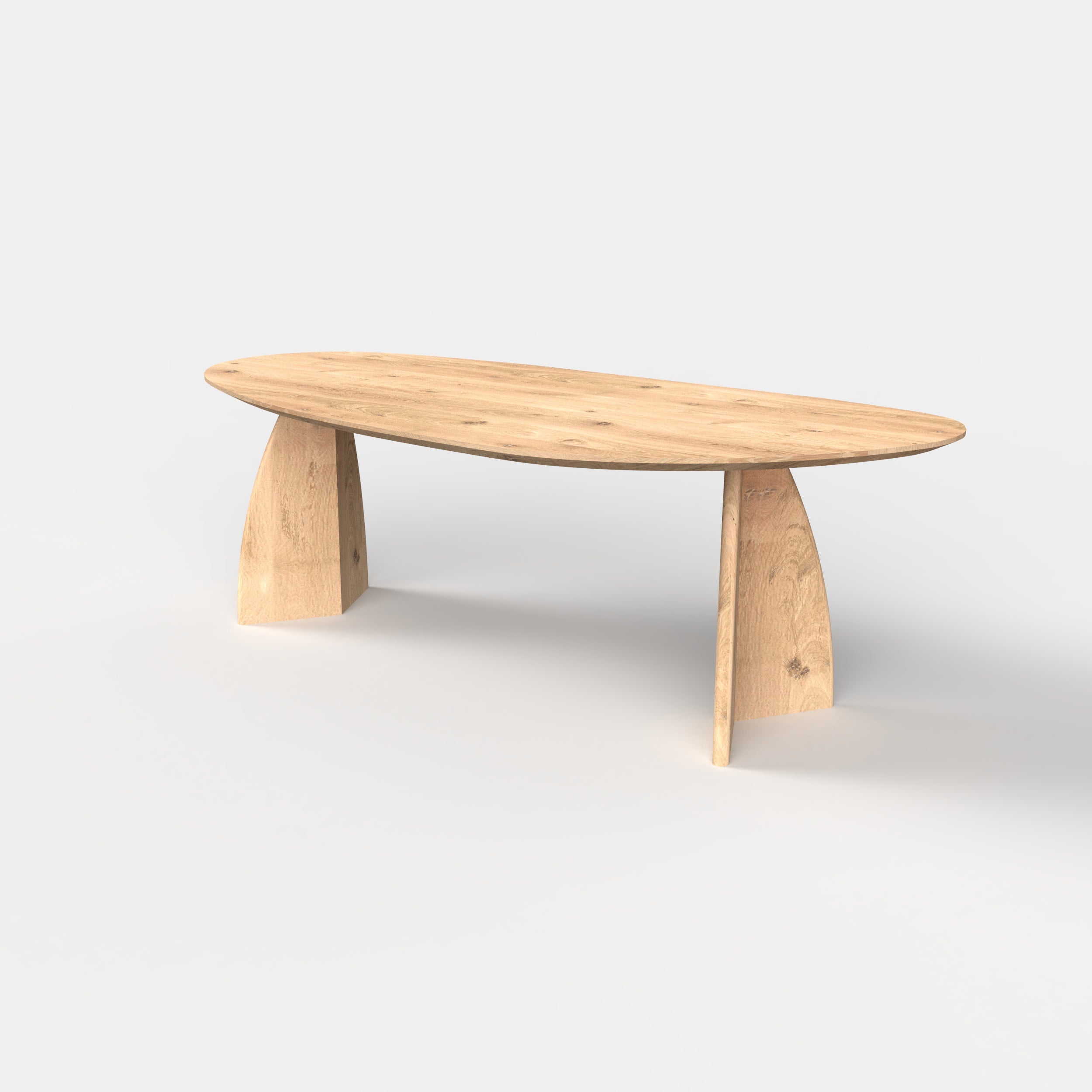 Organische eiken eettafel Elva, Massief eiken tafelblad, eiken tafelpoten Elva