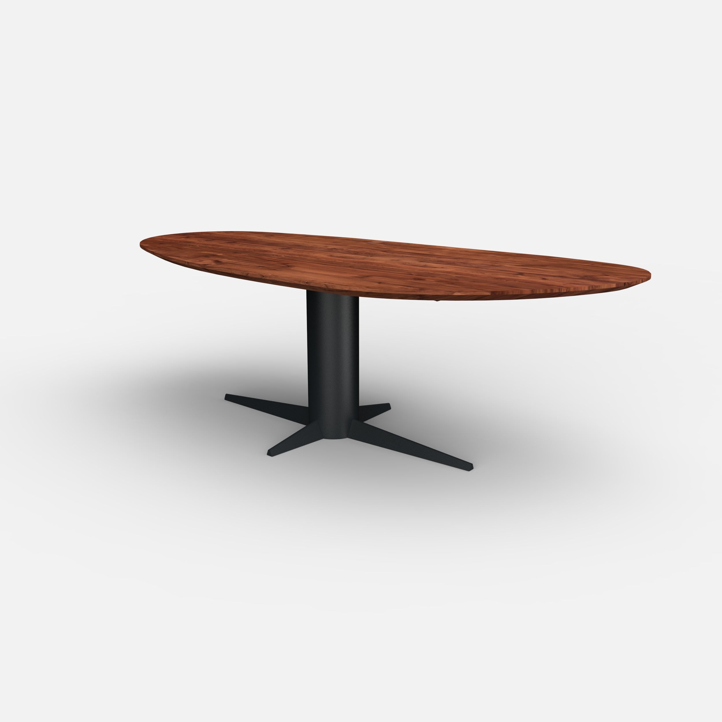 Organische notenhouten eettafel Dex, massief notenhouten tafelblad, walnoten hout, Dex onderstel metaal, tafel op maat