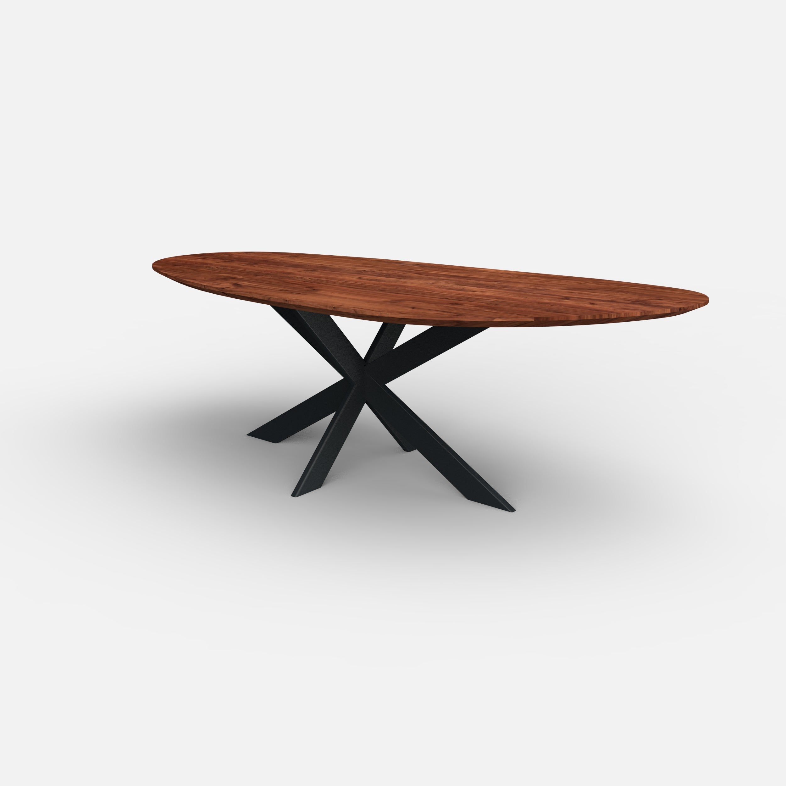 Organische notenhouten eettafel matrix 10x3cm, massief notenhout, massief walnoten hout, eettafel op maat, metaal kruisonderstel