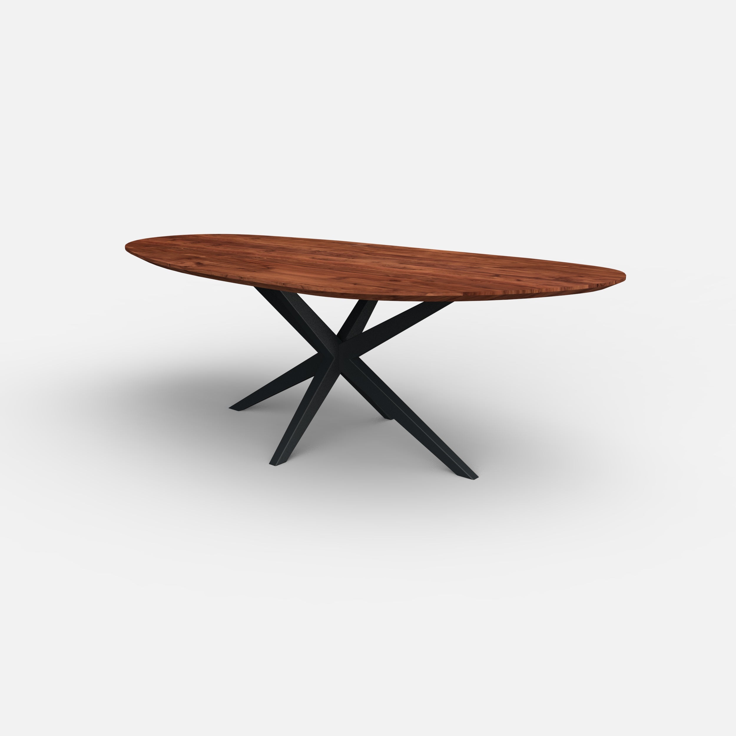 Organische notenhouten eettafel Nero, massief notenhout, massief walnoten hout, op maat samen stellen, kruisonderstel