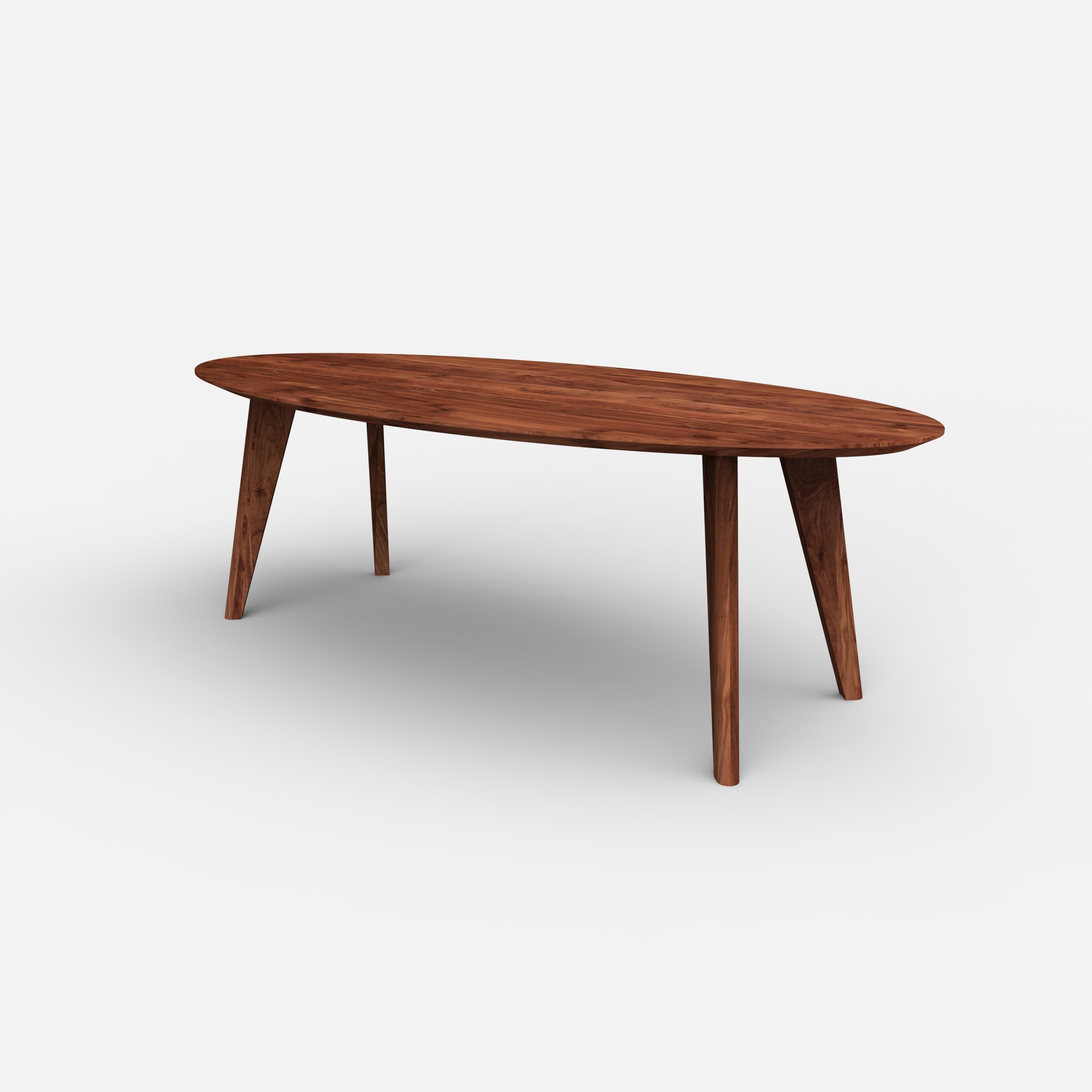 Ovale notenhouten eettafel Finn, massief notenhout, scandinavisch design, massief walnoten hout