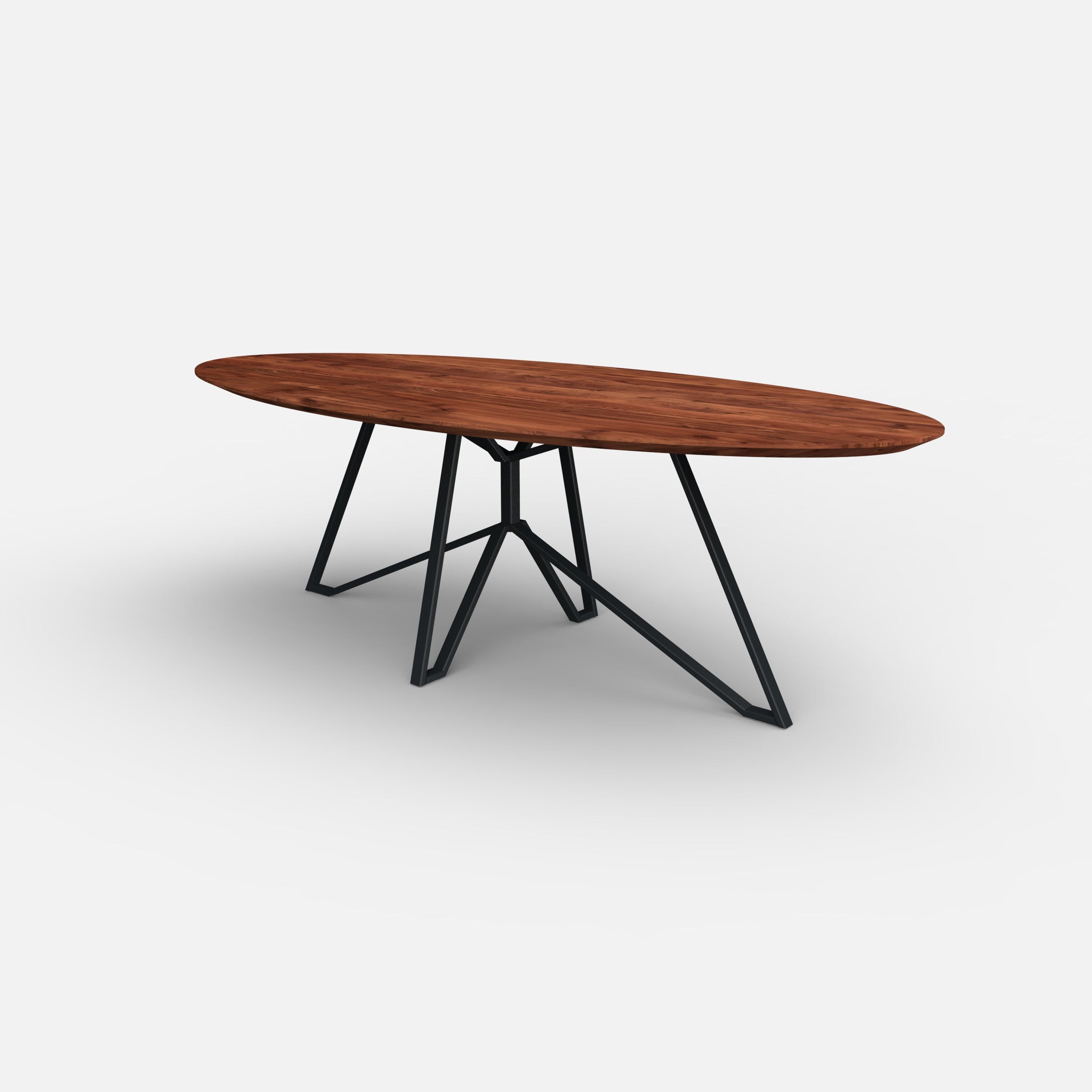Ovale notenhouten eettafel Mila, massief notenhout, massief walnoten hout, minimalistisch design, op maat samen stellen