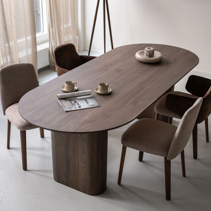 Plat ovale eiken eettafel mokka homepagina