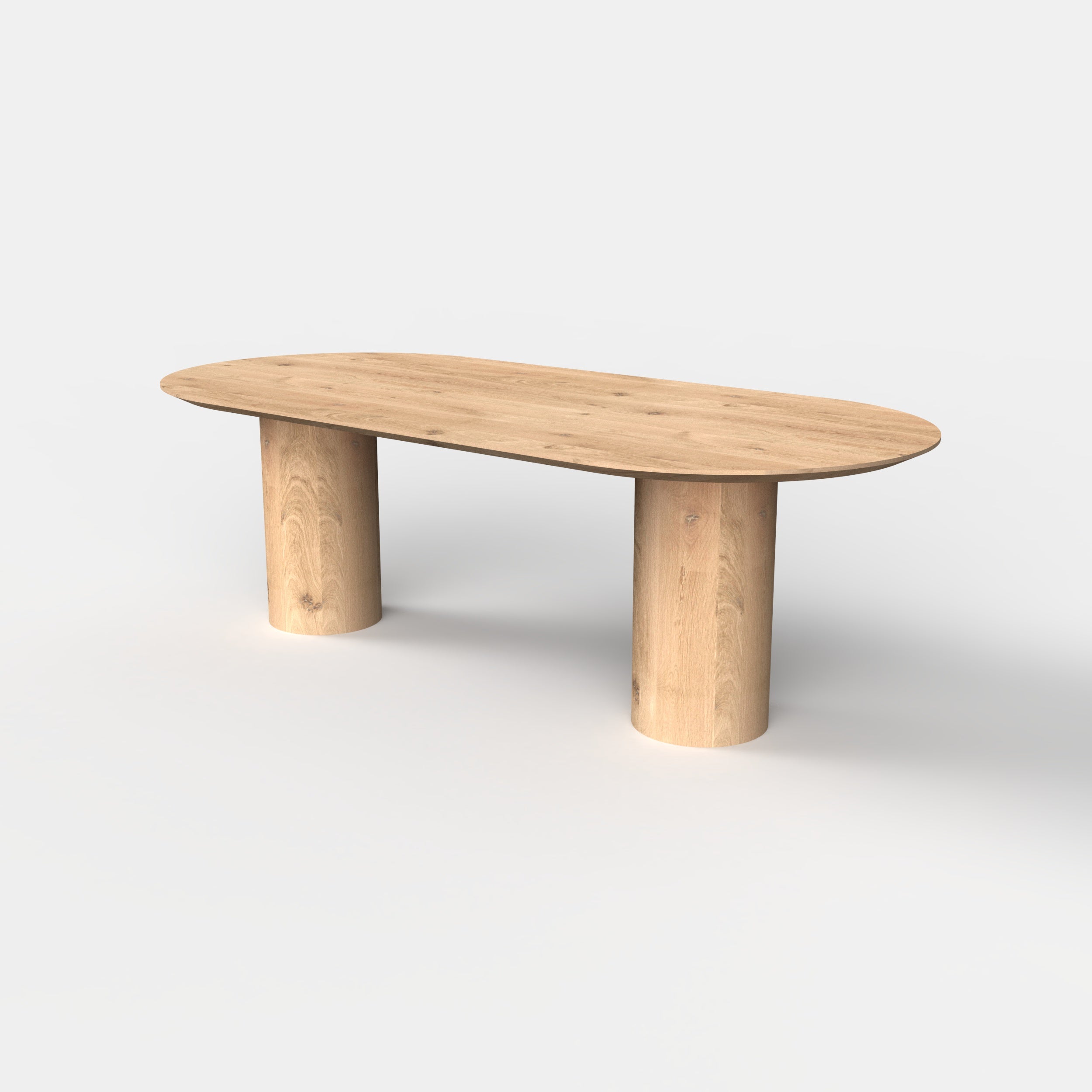 Plat ovale eiken eettafel kolom, massief eiken tafelblad, 35 cm ronde eiken poten