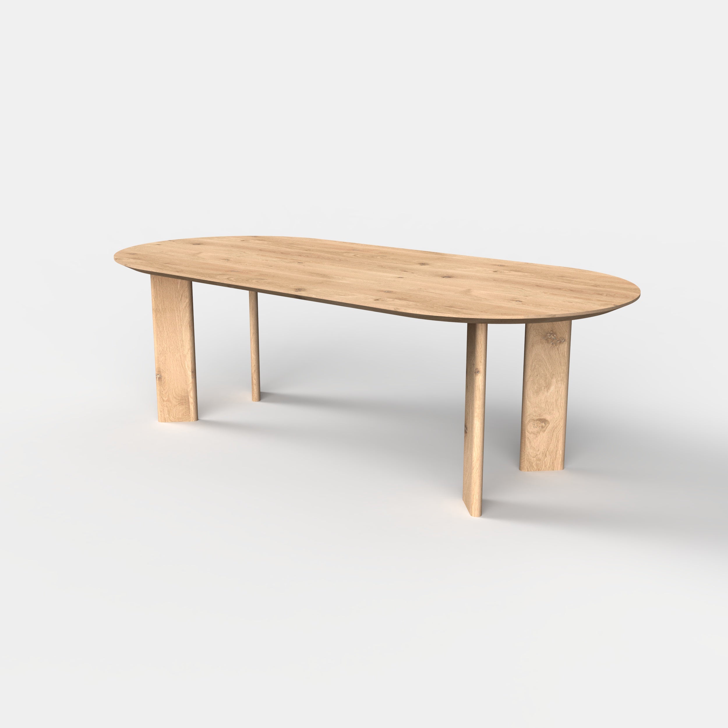 Plat ovale eiken eettafel Mika, massief eiken tafelblad, 4 eiken tafelpoten
