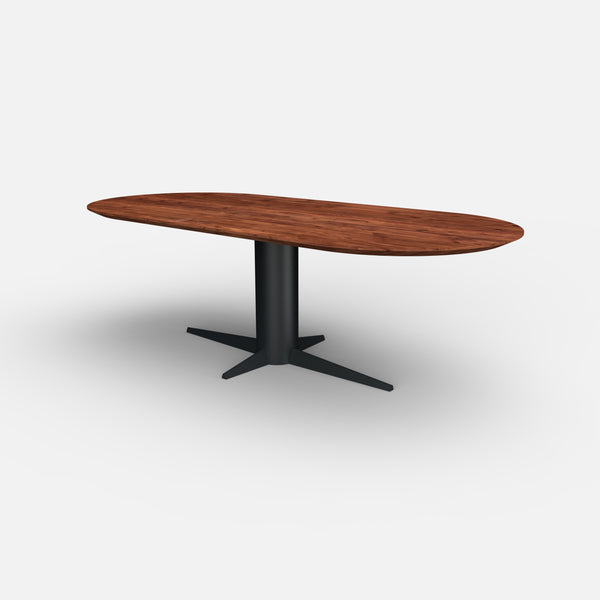 Plat ovale notenhouten eettafel Dex