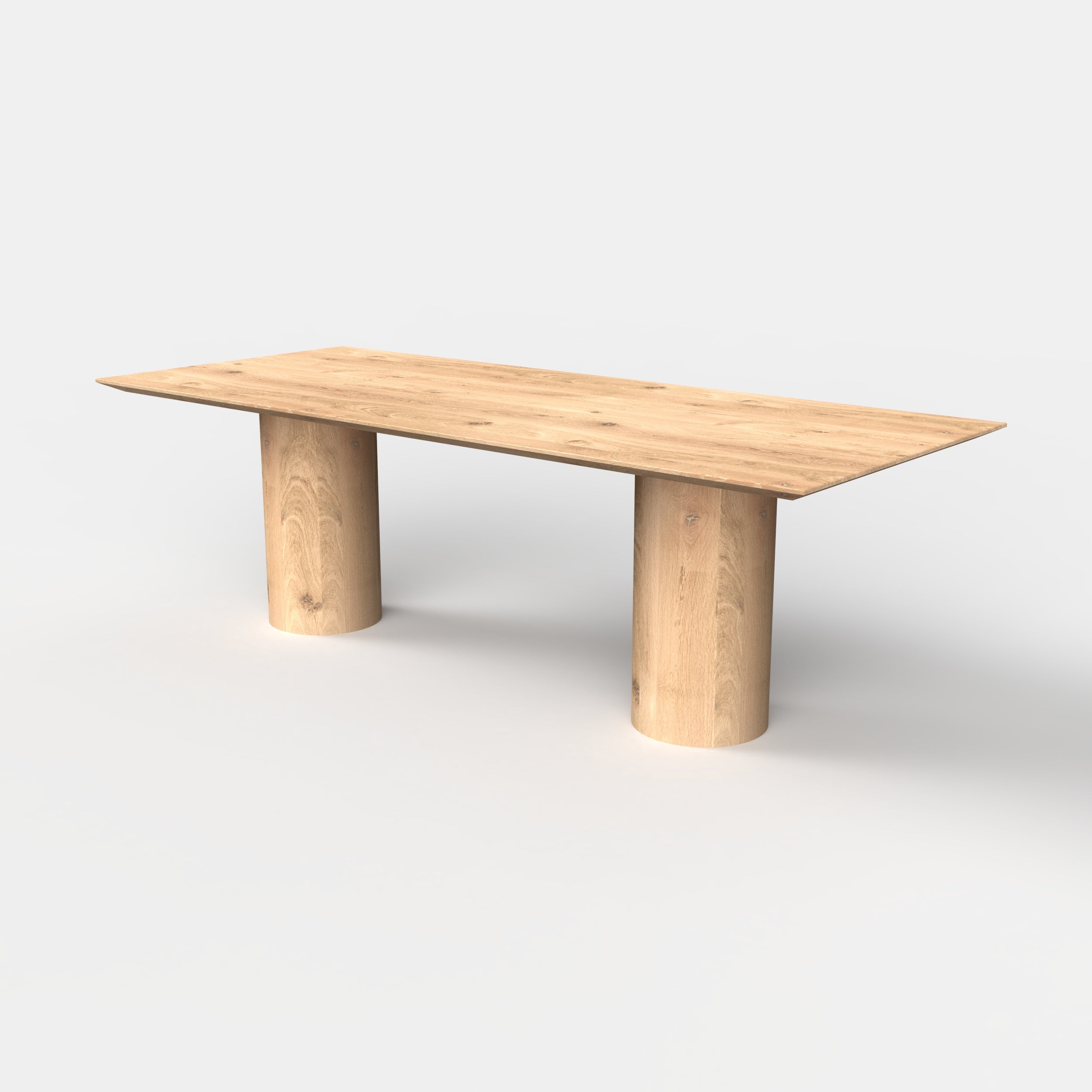 Rechthoekige eiken eettafel kolom, massief eiken tafelblad, 35 cm ronde eiken poten