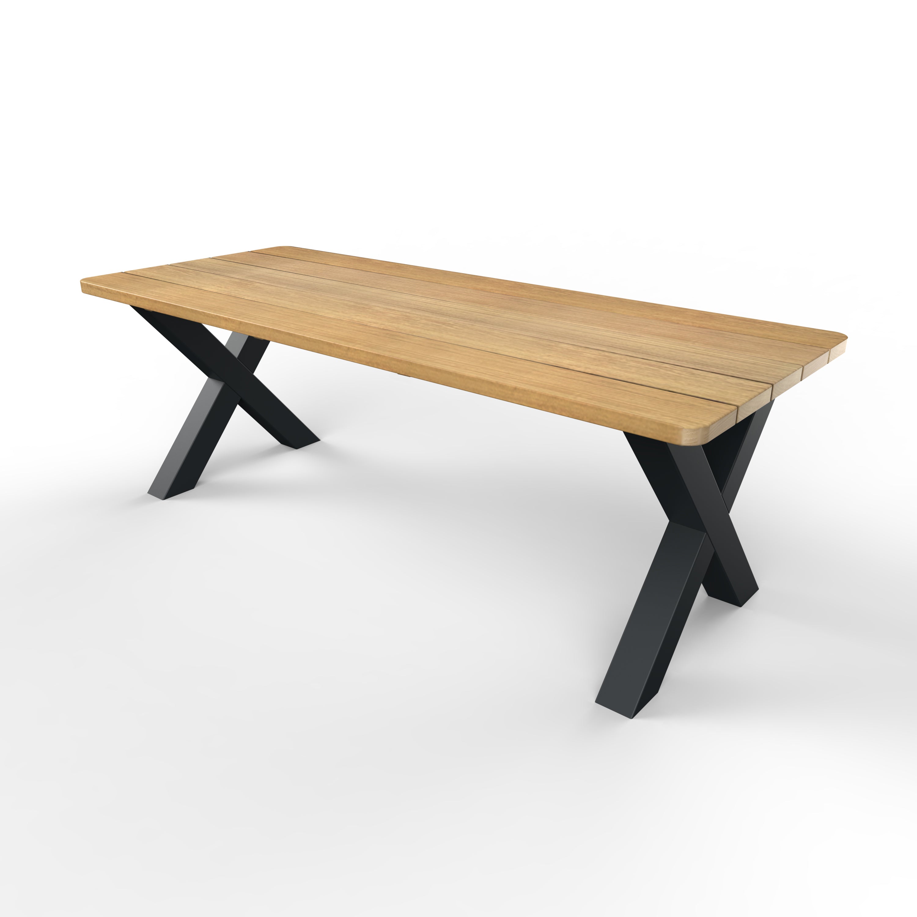 Tuintafel rechthoek iroko hout stalen X-poten