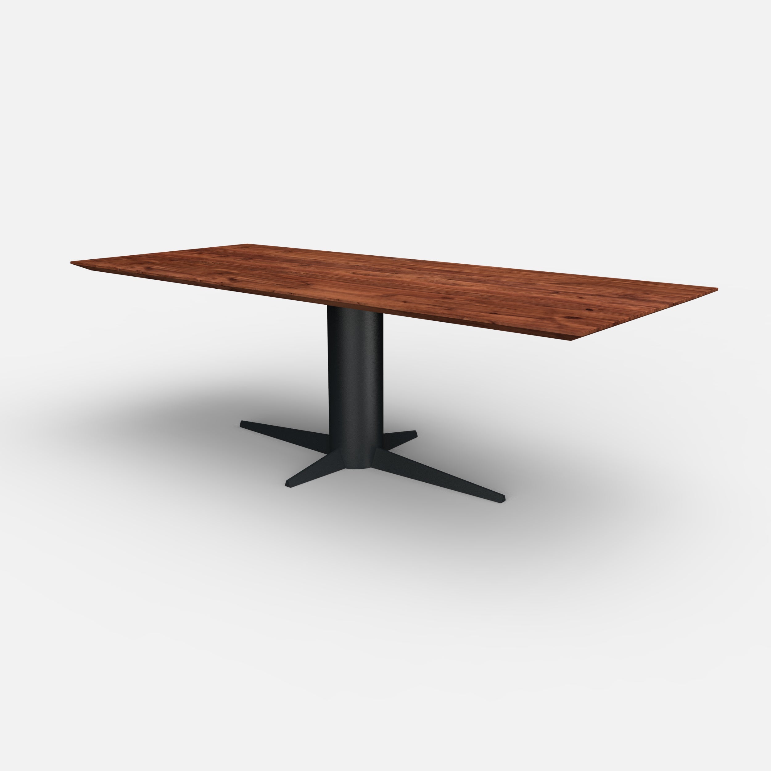 Rechthoekige notenhouten eettafel Dex, massief notenhouten tafelblad, walnoten hout, Dex onderstel metaal, tafel op maat