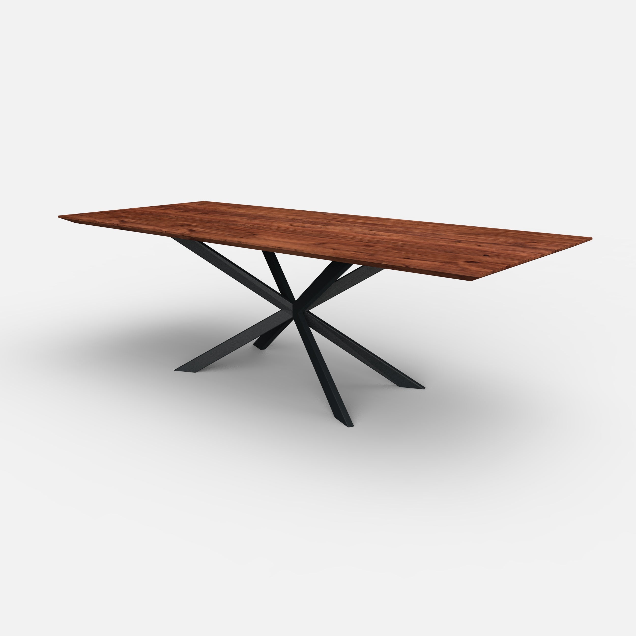Rechthoekige notenhouten eettafel spider, massief notenhouten tafelblad, massief walnotenhout, spider tafelpoot metaal, tafel op maat