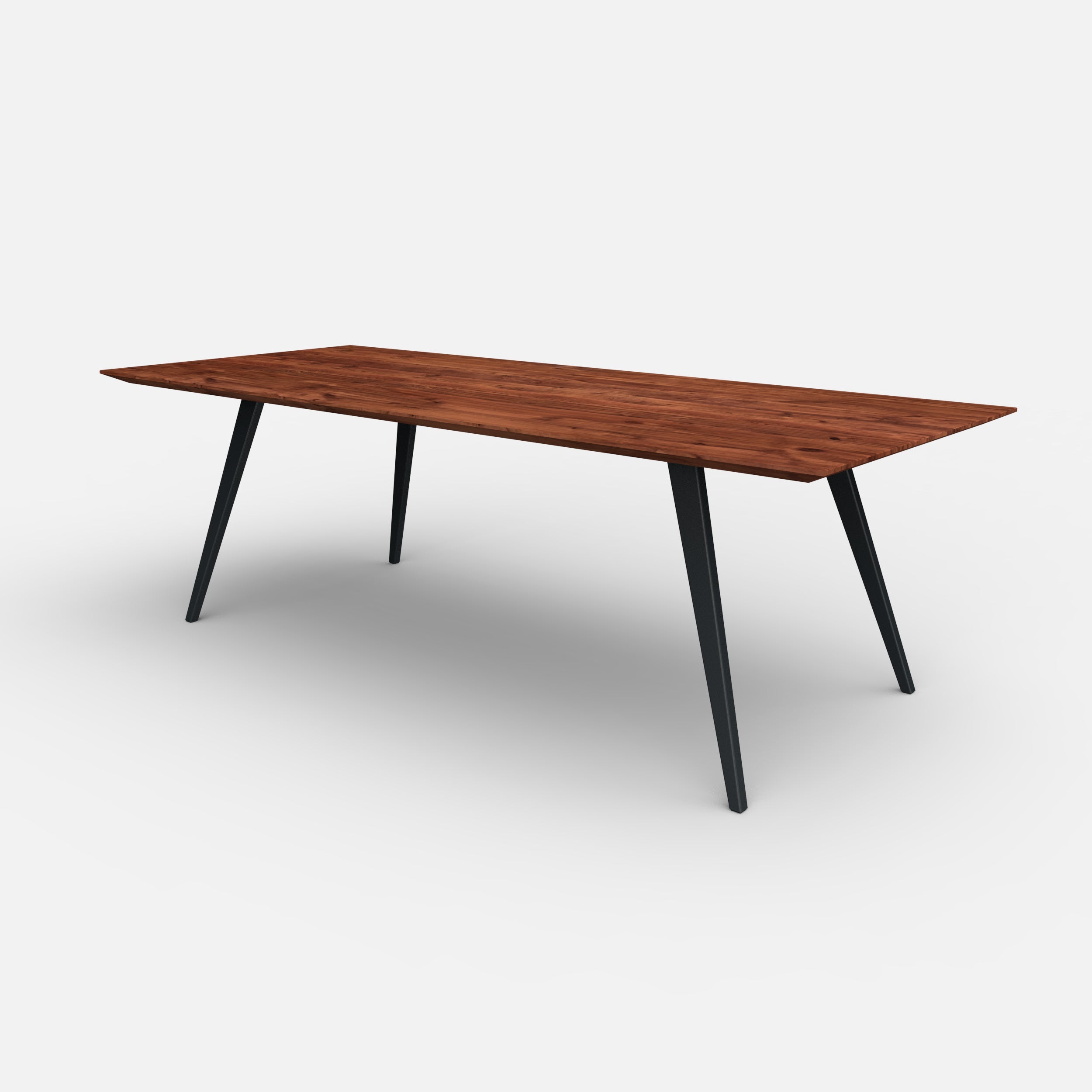 Rechthoekige notenhouten eettafel taps zonder ligger, massief notenhout, massief walnoten hout, minimalistisch design