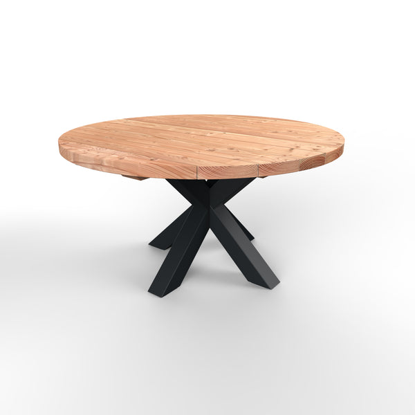 Ronde tuintafel douglas hout | Stalen matrixpoot zwart gepoedercoat