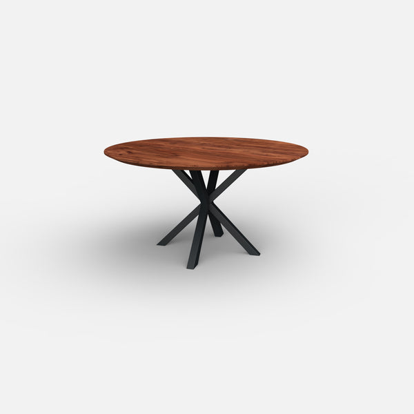 Ronde notenhouten eettafel matrixpoot 5x5cm