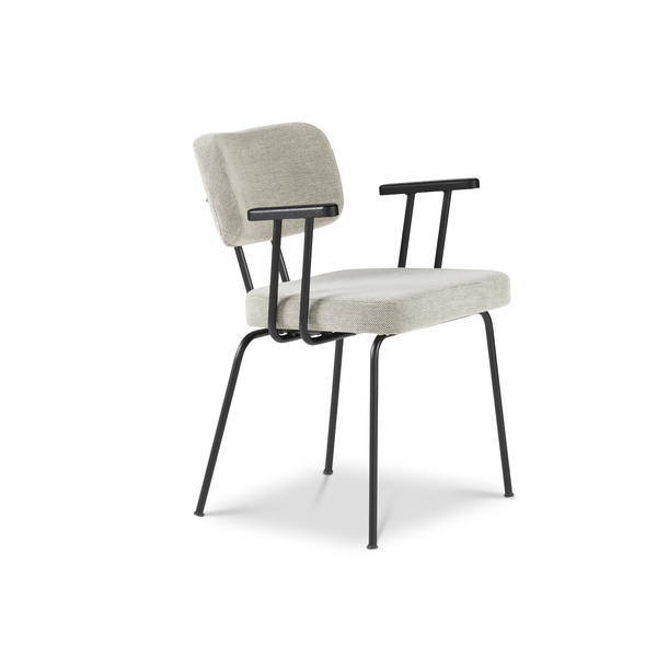 Ted eetkamerstoel met armleuning - portofino multrigrey - zwart onderstel - armleuning zwart