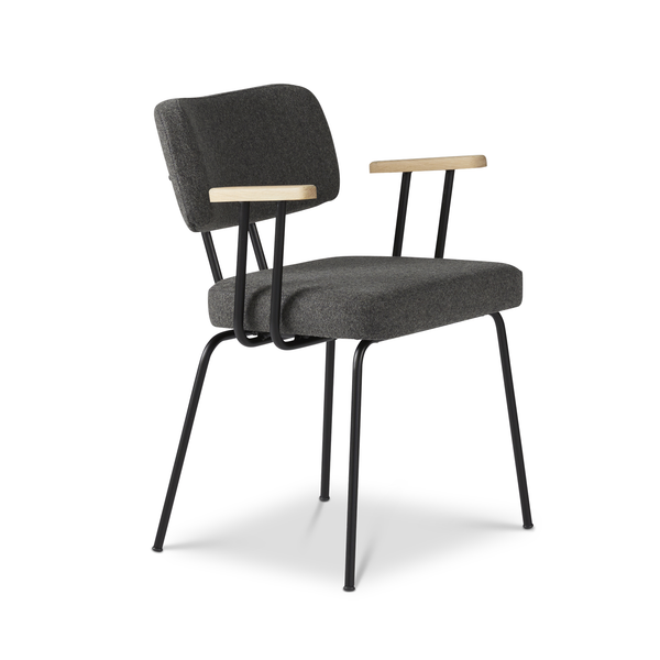 Ted eetkamerstoel met armleuning - new wool antracite - zwart onderstel - armleuning hout