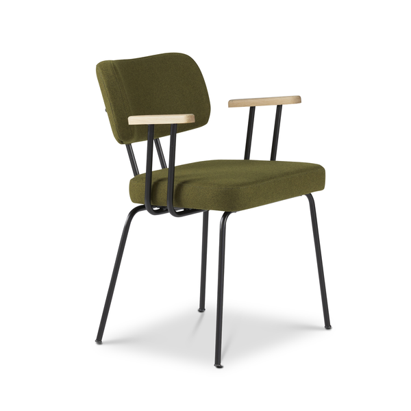 Ted eetkamerstoel met armleuning - new wool green - zwart onderstel - armleuning hout