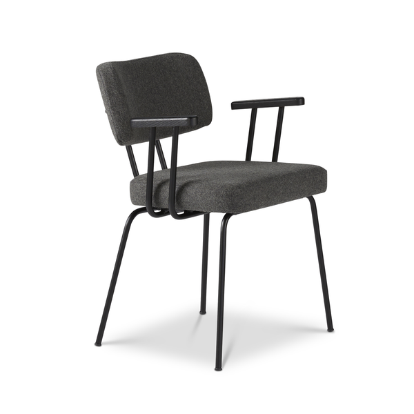 Ted eetkamerstoel met armleuning - new wool antracite - zwart onderstel - armleuning zwart