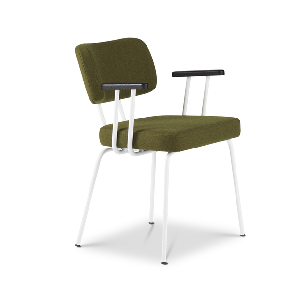 Ted eetkamerstoel met armleuning - new wool green - wit onderstel - armleuning zwart