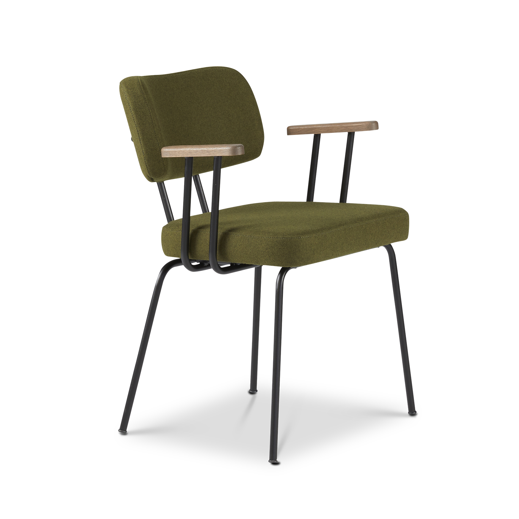 Ted eetkamerstoel met armleuning - new wool green - zwart onderstel - armleuning tabacco