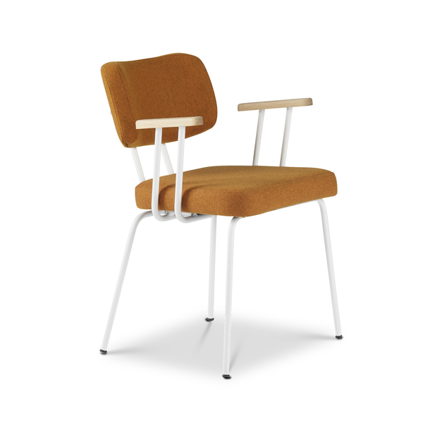 Ted eetkamerstoel met armleuning - new wool marroc - wit onderstel - armleuning hout