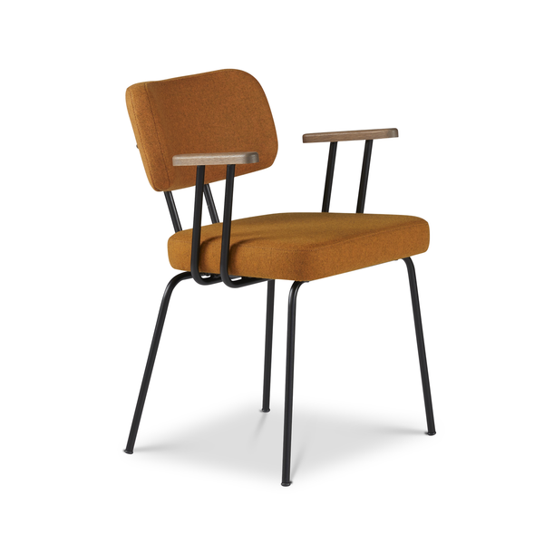 Ted eetkamerstoel met armleuning - new wool marroc - zwart onderstel - armleuning tabacco