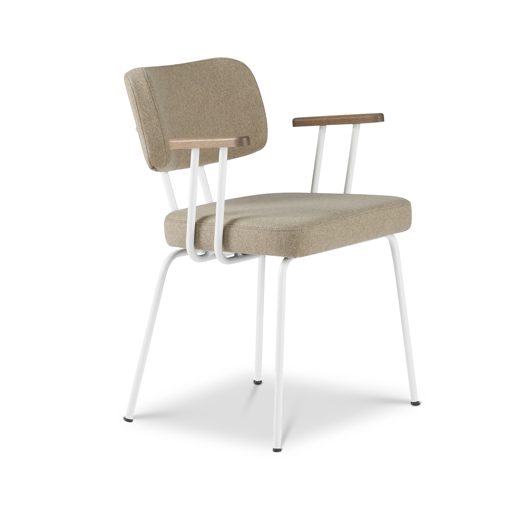 Ted eetkamerstoel met armleuning - new wool stone - wit onderstel - armleuning tabacco