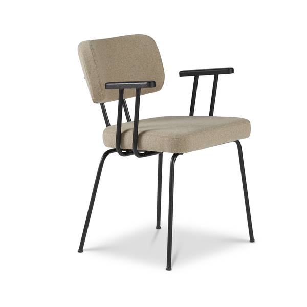 Ted eetkamerstoel met armleuning - new wool stone - zwart onderstel - armleuning zwart