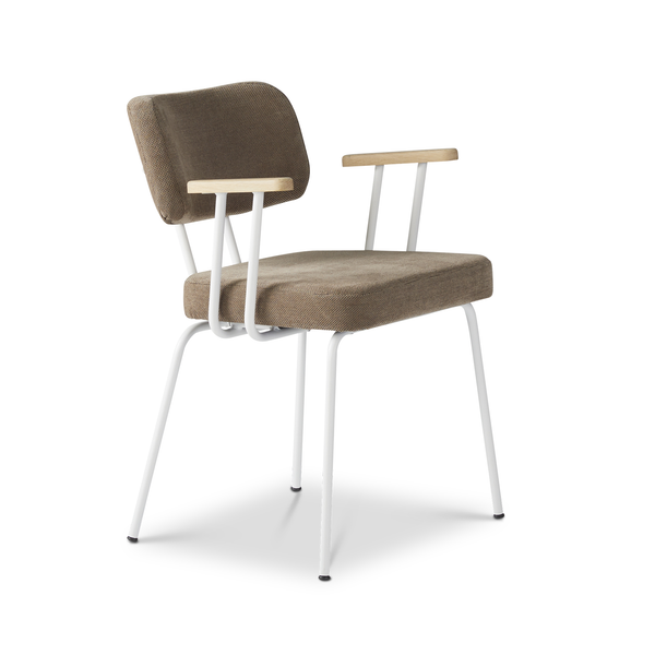 Ted eetkamerstoel met armleuning - portofino brown - wit onderstel - armleuning hout