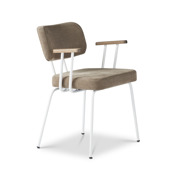 Ted eetkamerstoel met armleuning - portofino brown - wit onderstel - armleuning tabacco